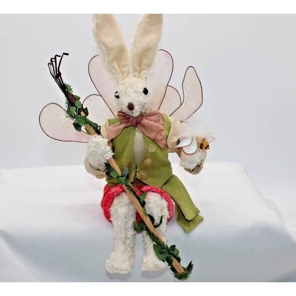 VTG Mark Roberts Victorian Bunny Rabbit Poseable Garden Rake & Wings, Bee - 11" - Picture 10 of 12